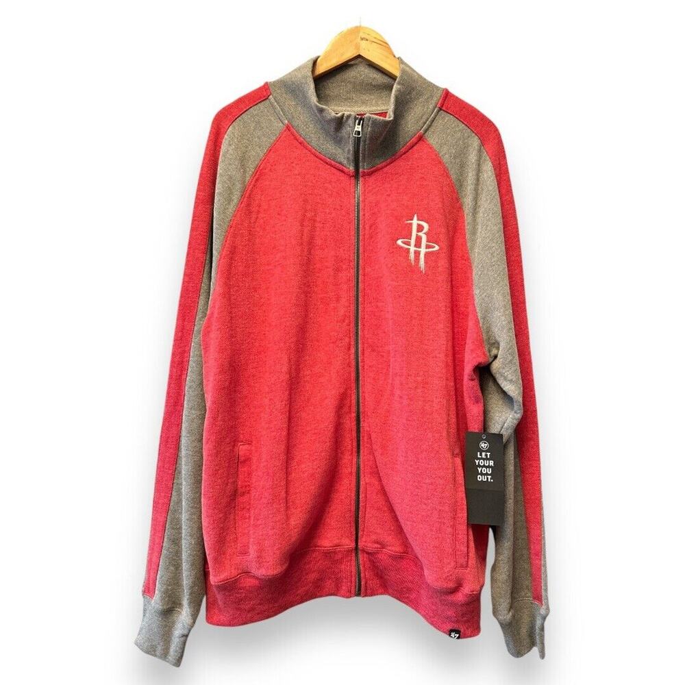 47 Brand Houston Rockets NBA Full Zip Track Jacket Red Gray XL NEW